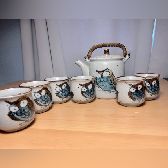 Vintage Other - RARE Vintage Wony Ltd Owl teapot with wicker handle 6 Cups Japan Hand Painted